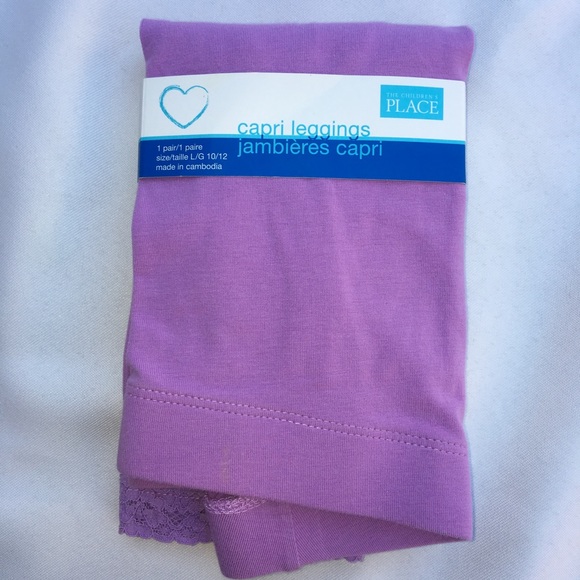 Childrens Place Girls Light Purple Capri Leggings, Decorative lace at ankle - Picture 5 of 5